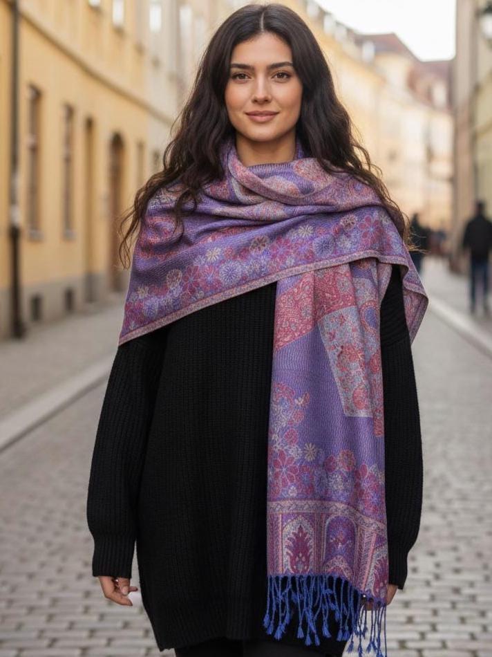 Soft Pashmina Shawl & Scarf for Women, Jacquard Brocade, Shawl, Sarong or Head Wraps