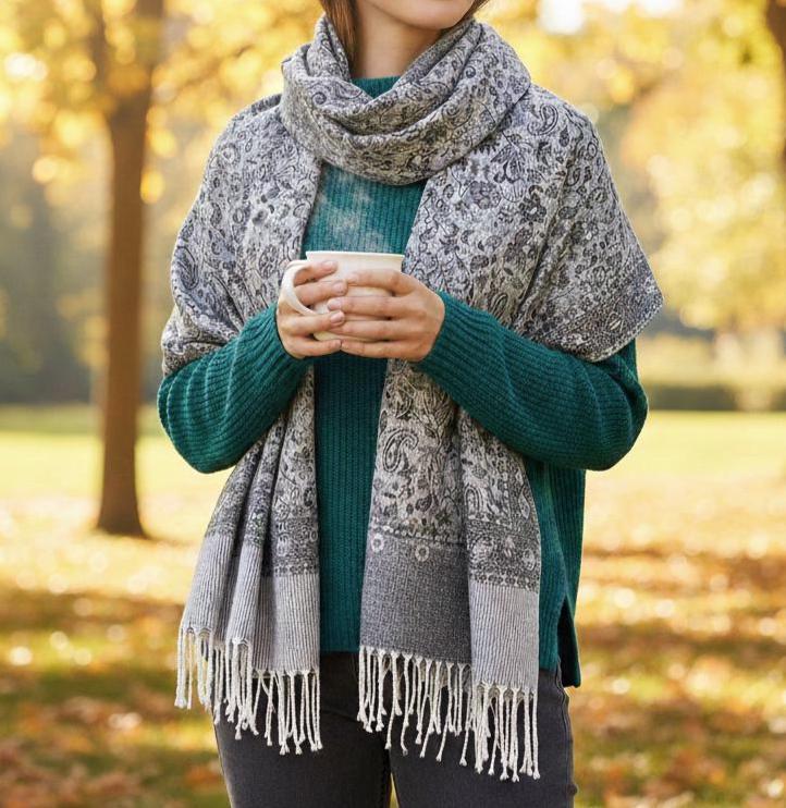 Soft Pashmina Shawl & Scarf for Women, Jacquard Brocade, Shawl, Sarong or Head Wraps