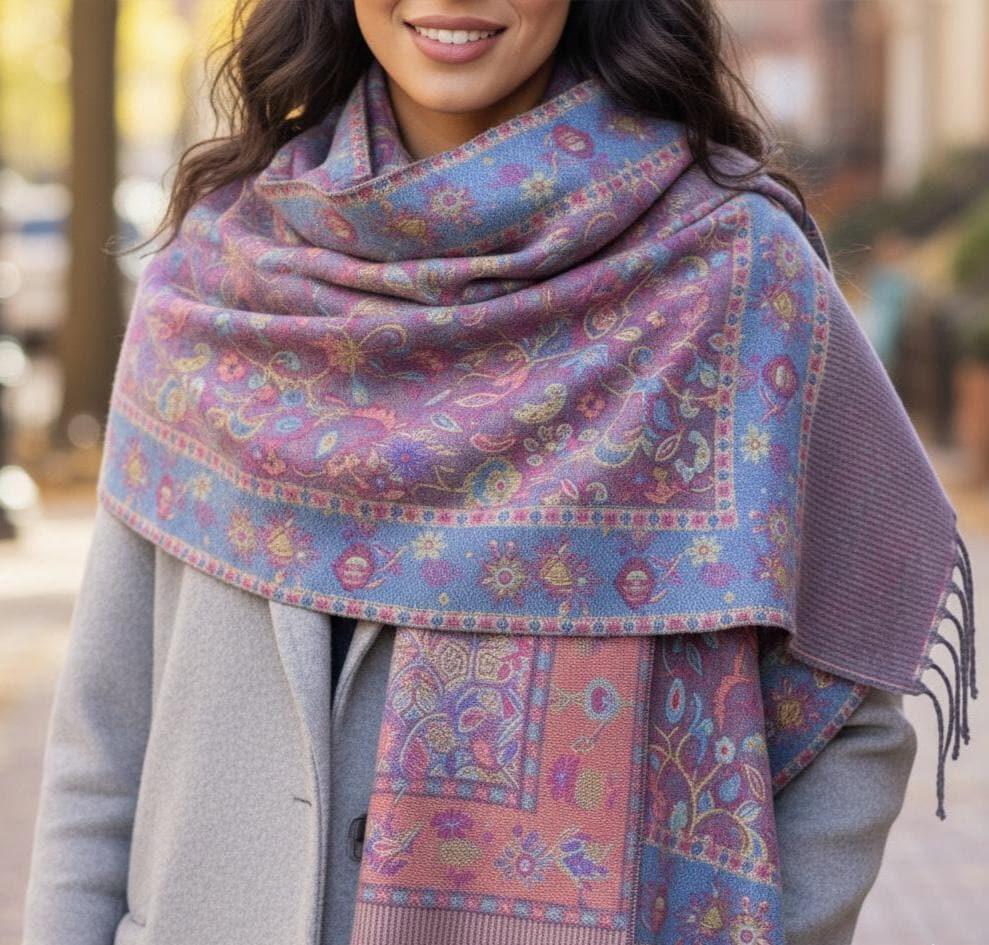 Reversible Soft Pashmina Shawl & Scarf for Women, Jacquard Brocade, Shawl, Sarong or Head Wraps