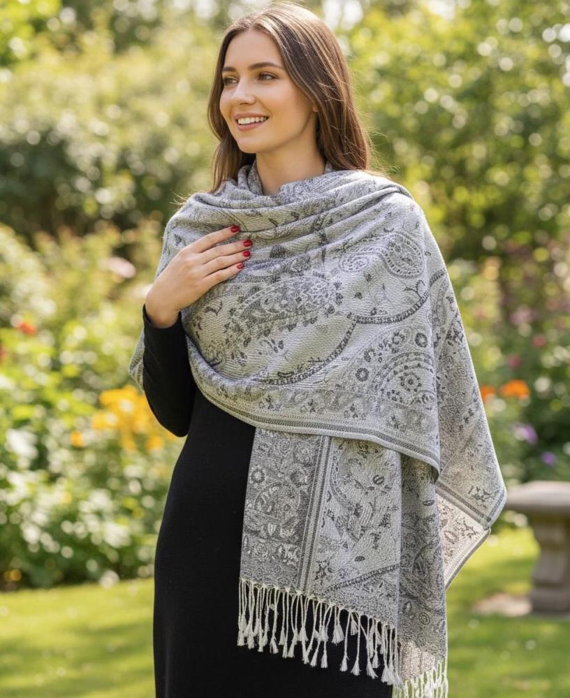 Soft Pashmina Shawl & Scarf for Women, Jacquard Brocade, Shawl, Sarong or Head Wraps