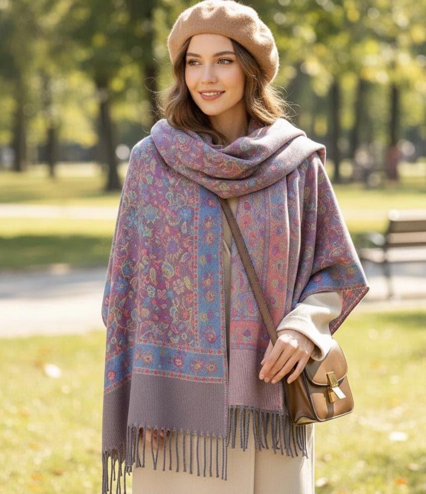 Reversible Soft Pashmina Shawl & Scarf for Women, Jacquard Brocade, Shawl, Sarong or Head Wraps