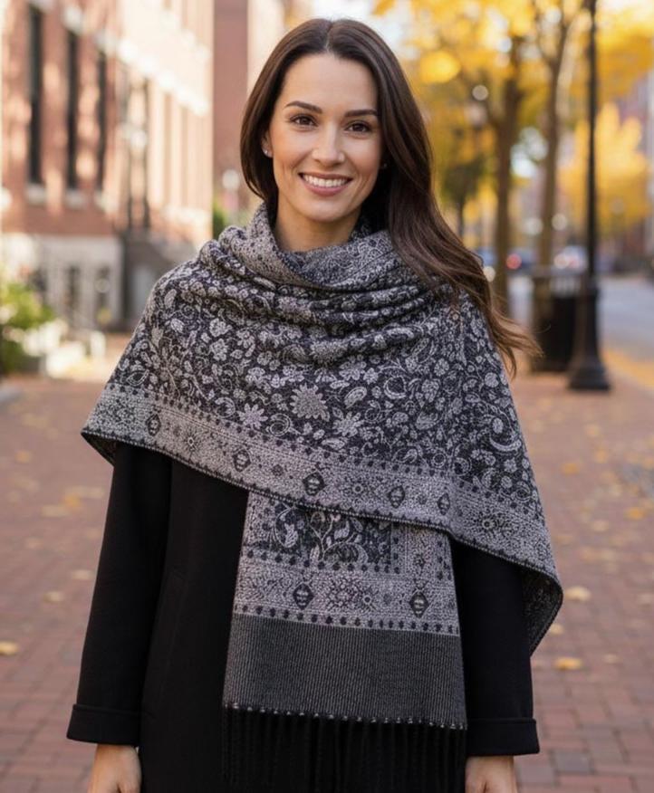 Reversible Soft Pashmina Shawl & Scarf for Women, Jacquard Brocade, Shawl, Sarong or Head Wraps