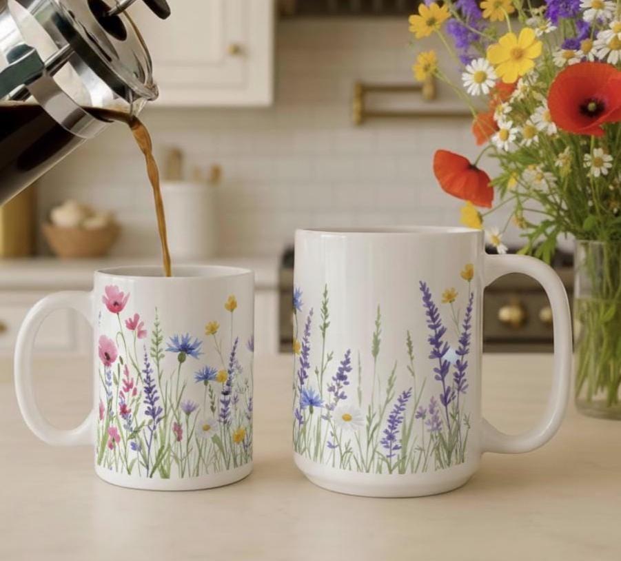 Floral Cups -  Large and Small Ceramic Mugs