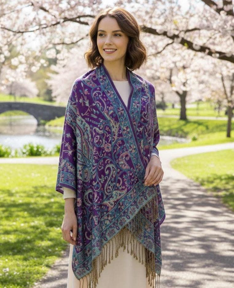 Reversible Soft Pashmina Shawl & Scarf for Women, Jacquard Brocade, Shawl, Sarong or Head Wraps