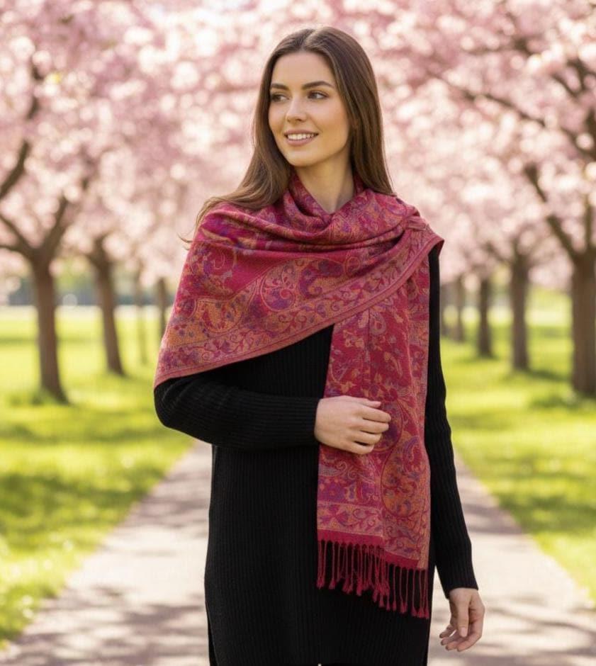 Reversible Soft Pashmina Shawl & Scarf for Women, Jacquard Brocade, Shawl, Sarong or Head Wraps