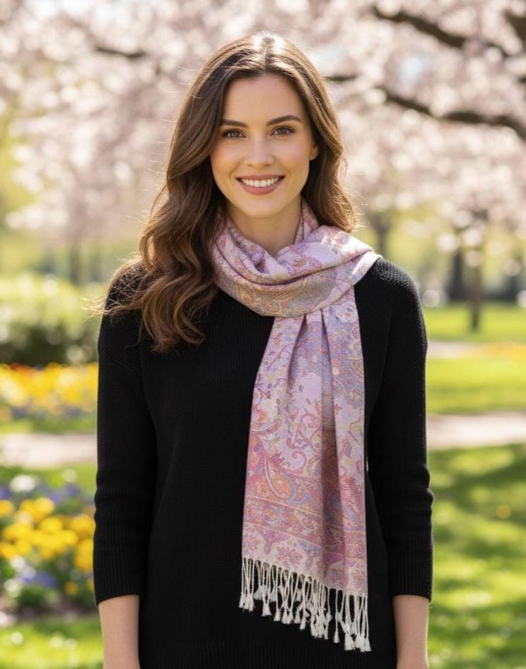 Reversible Soft Pashmina Shawl & Scarf for Women, Jacquard Brocade, Shawl, Sarong or Head Wraps