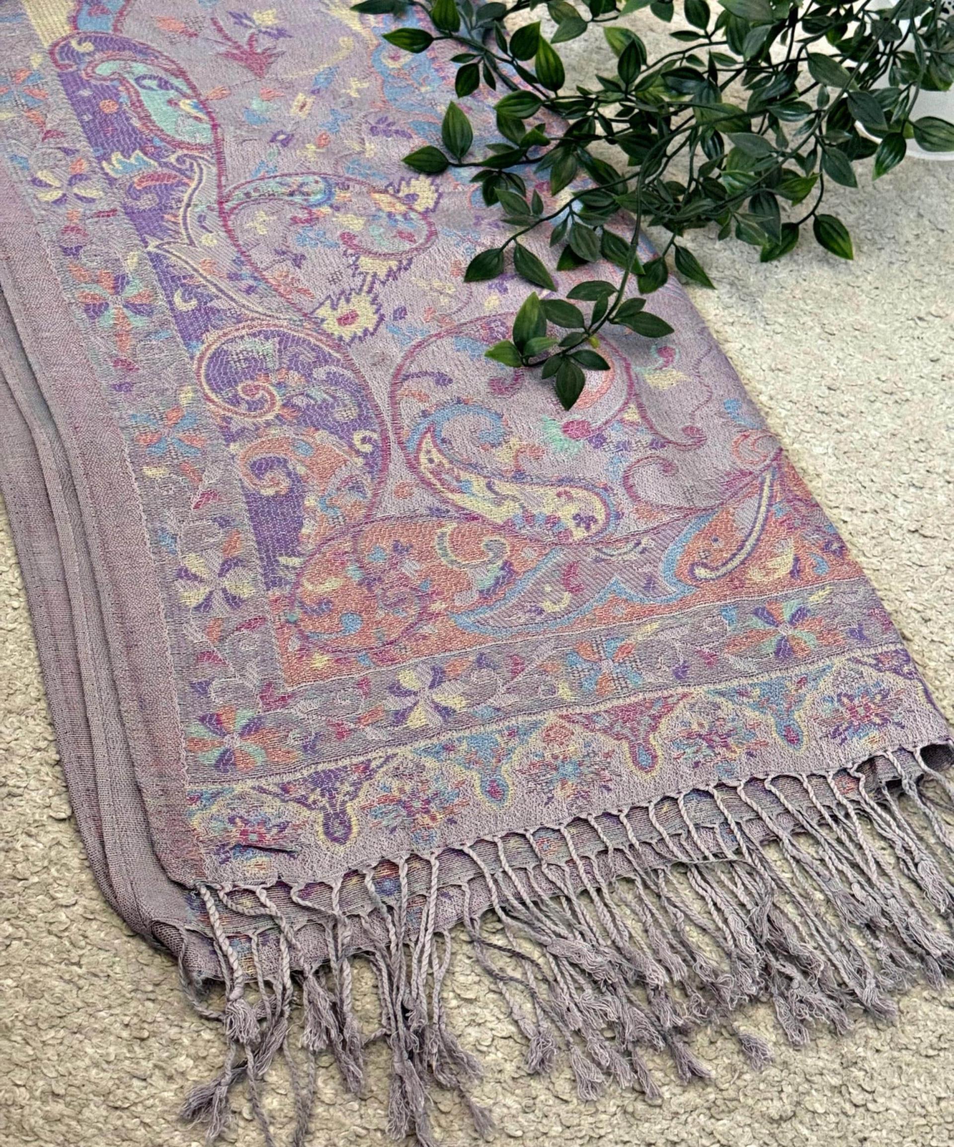 Reversible Soft Pashmina Shawl & Scarf for Women, Jacquard Brocade, Shawl, Sarong or Head Wraps