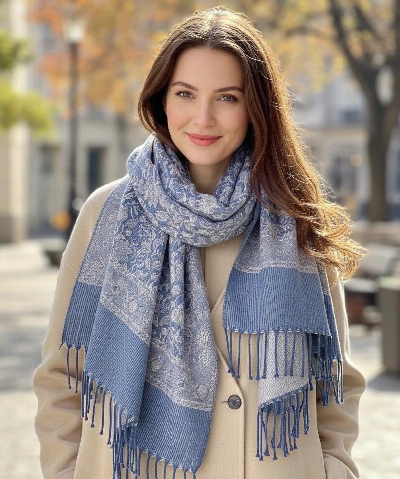 Reversible Soft Pashmina Shawl & Scarf for Women, Jacquard Brocade, Shawl, Sarong or Head Wraps