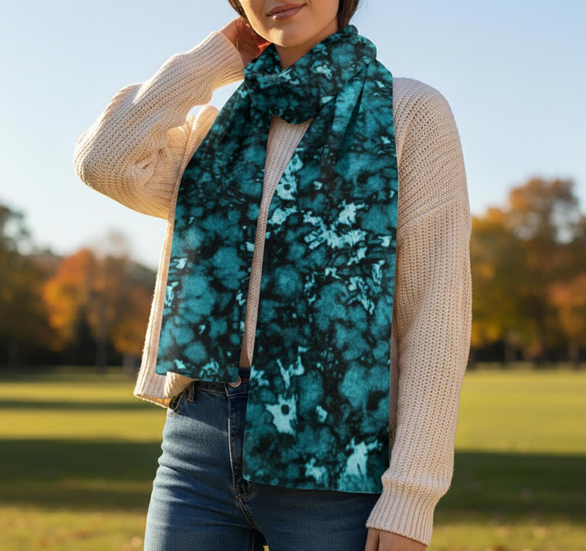 Velvet Scarf, Teal, Black and Green, Super Soft Long Scarf