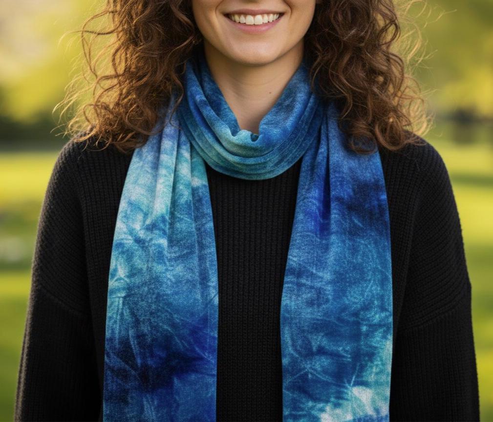 Tie Dye Velvet Scarf, Blue and Green, Aqua and Turquoise