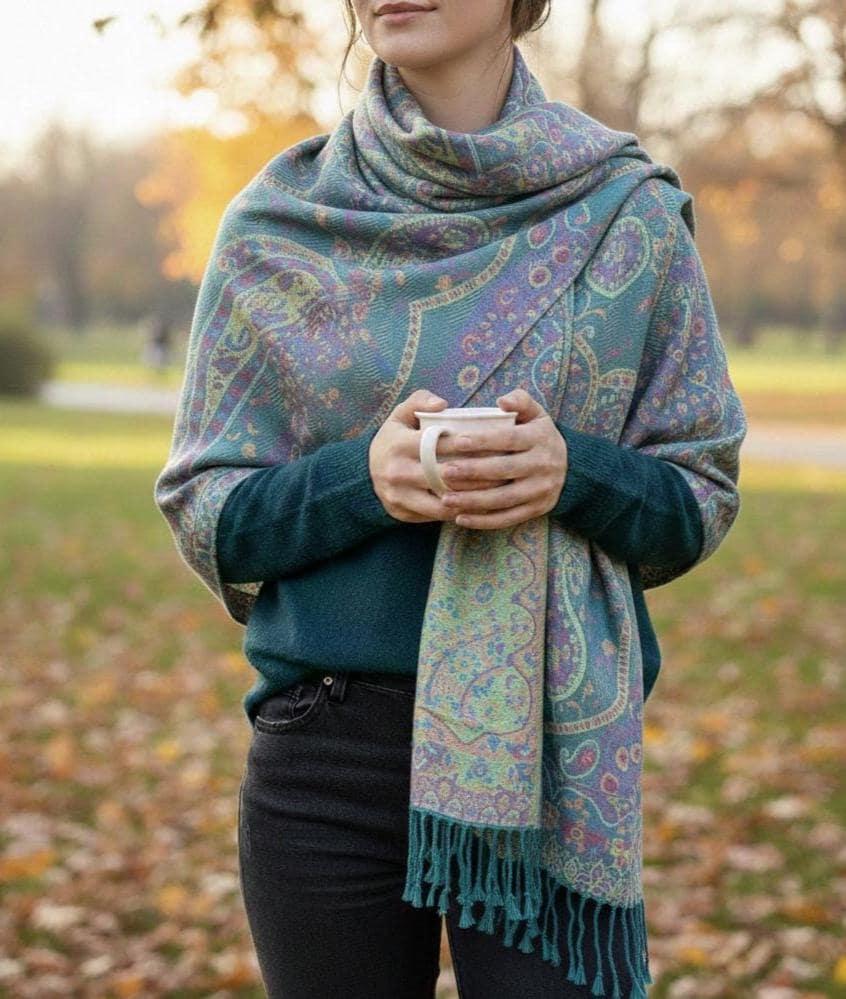 Soft Pashmina Shawl & Scarf for Women, Jacquard Brocade, Shawl, Sarong or Head Wraps