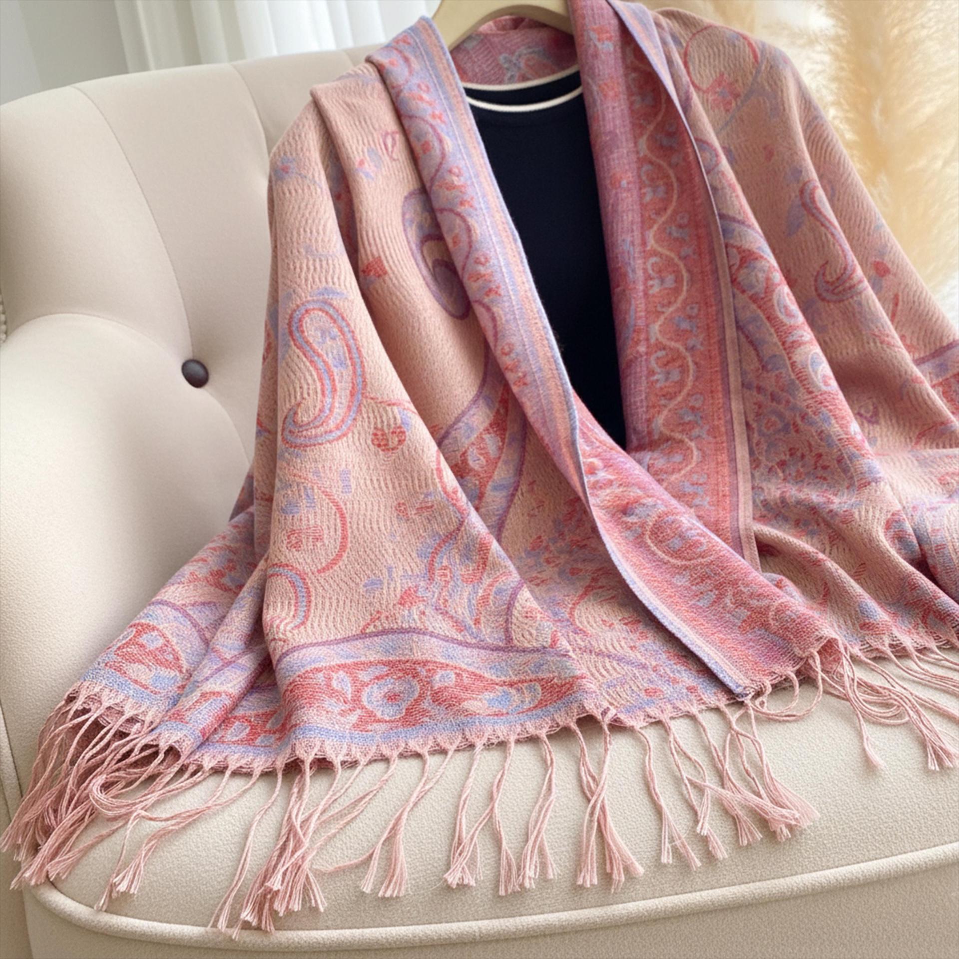 Soft Pashmina Shawl & Scarf for Women, Jacquard Brocade, Shawl, Sarong or Head Wraps