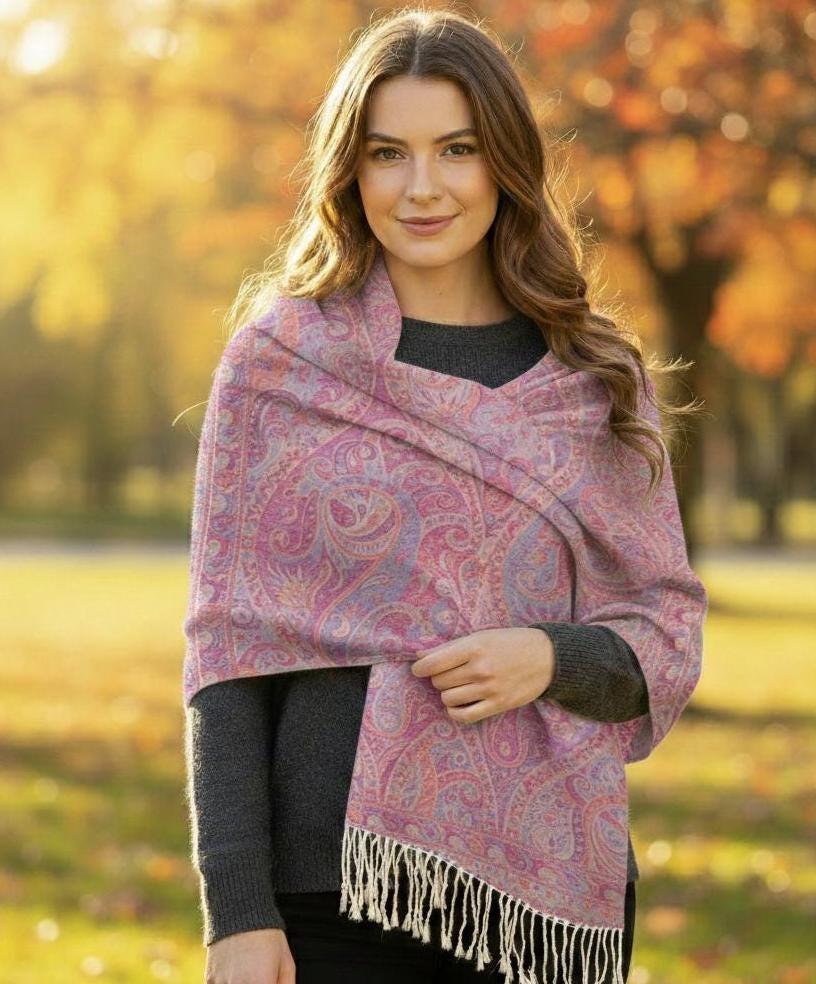 Soft Pashmina Shawl & Scarf for Women, Jacquard Brocade, Shawl, Sarong or Head Wraps