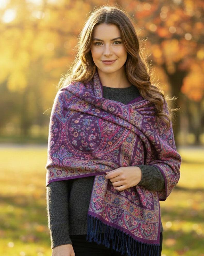 Soft Pashmina Shawl & Scarf for Women, Jacquard Brocade, Shawl, Sarong or Head Wraps