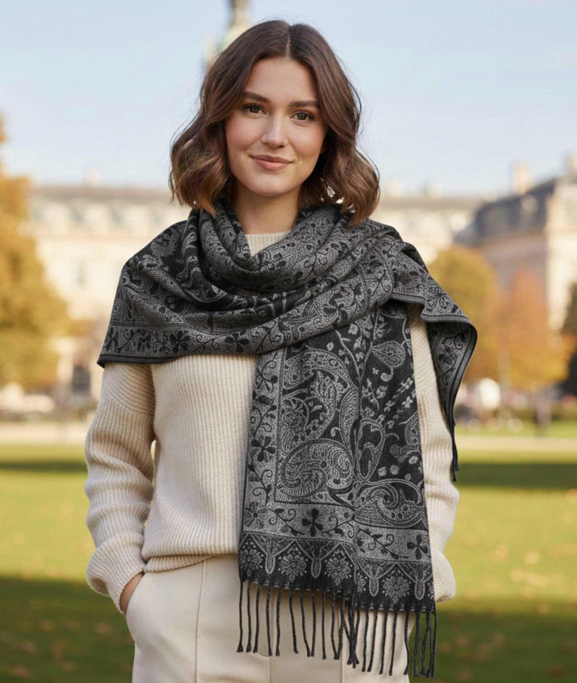 Reversible Soft Pashmina Shawl & Scarf for Women, Jacquard Brocade, Shawl, Sarong or Head Wraps