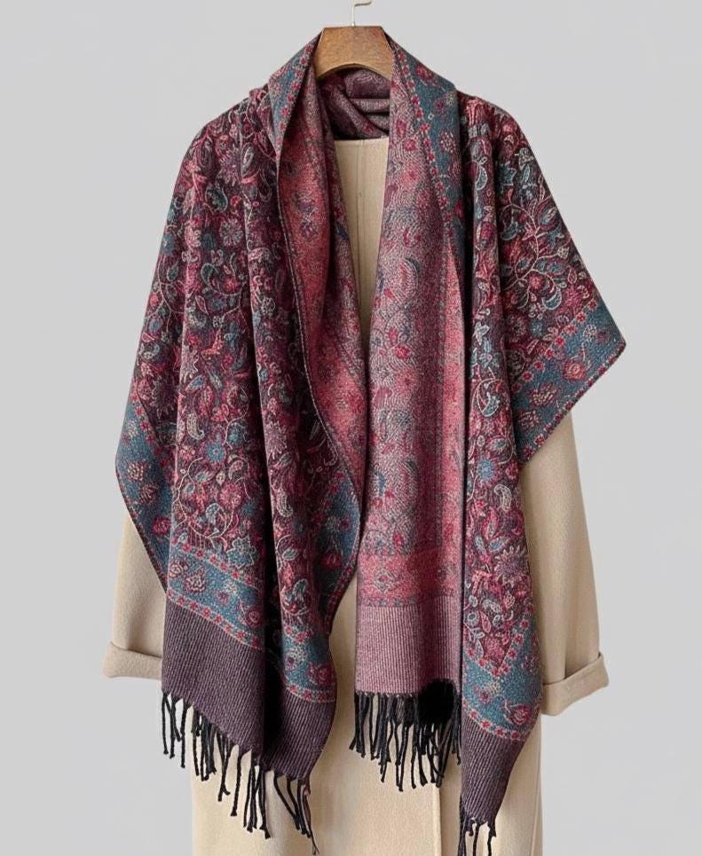 Reversible Soft Pashmina Shawl & Scarf for Women, Jacquard Brocade, Shawl, Sarong or Head Wraps