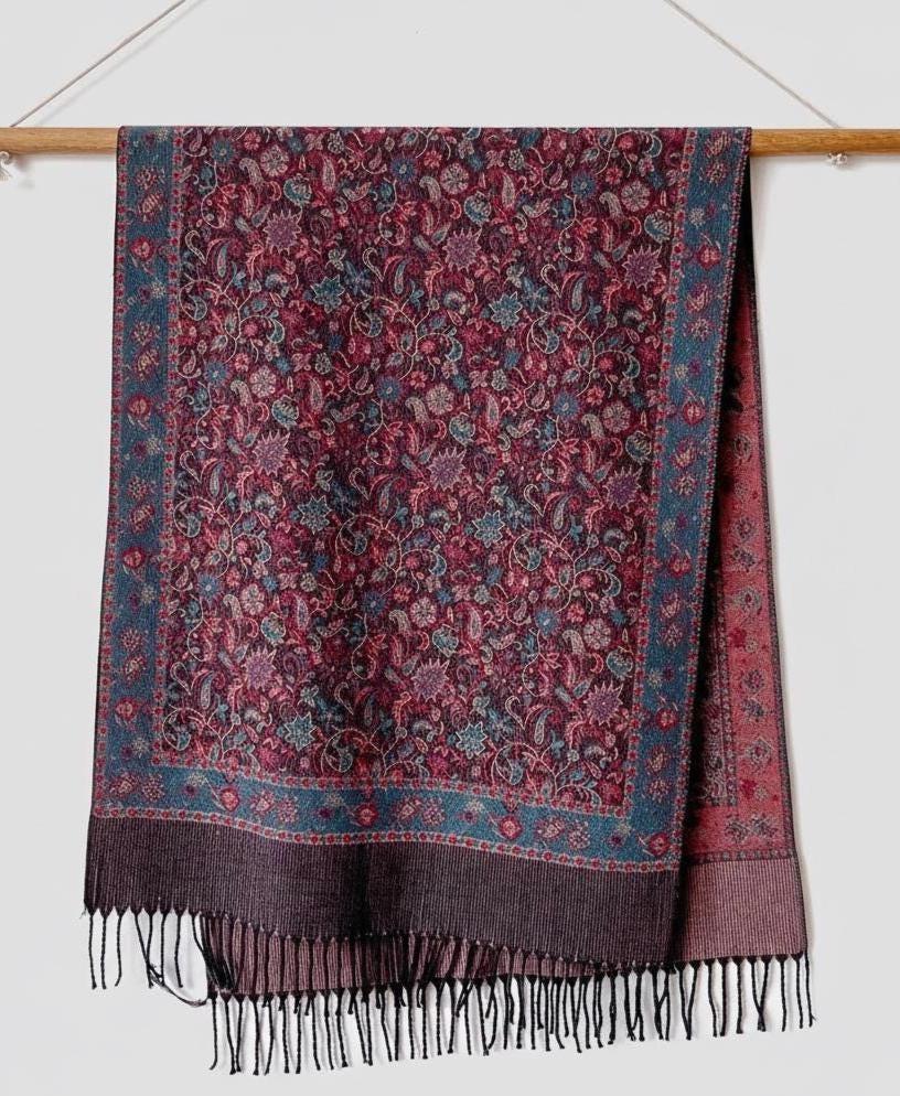 Reversible Soft Pashmina Shawl & Scarf for Women, Jacquard Brocade, Shawl, Sarong or Head Wraps