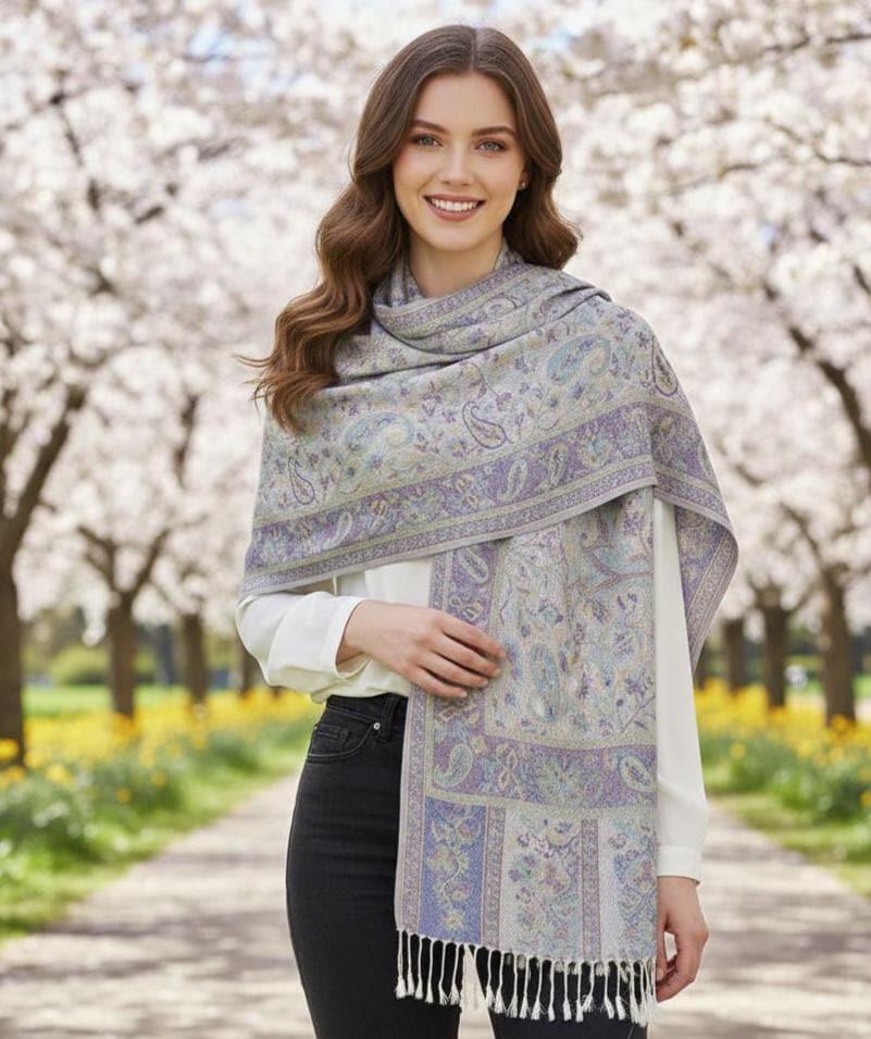 Soft Pashmina Shawl & Scarf for Women, Jacquard Brocade, Shawl, Sarong or Head Wraps