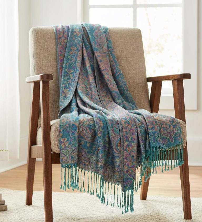 Reversible Soft Pashmina Shawl & Scarf for Women, Jacquard Brocade, Shawl, Sarong or Head Wraps