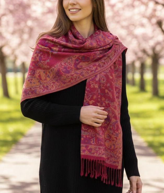 Reversible Soft Pashmina Shawl & Scarf for Women, Jacquard Brocade, Shawl, Sarong or Head Wraps