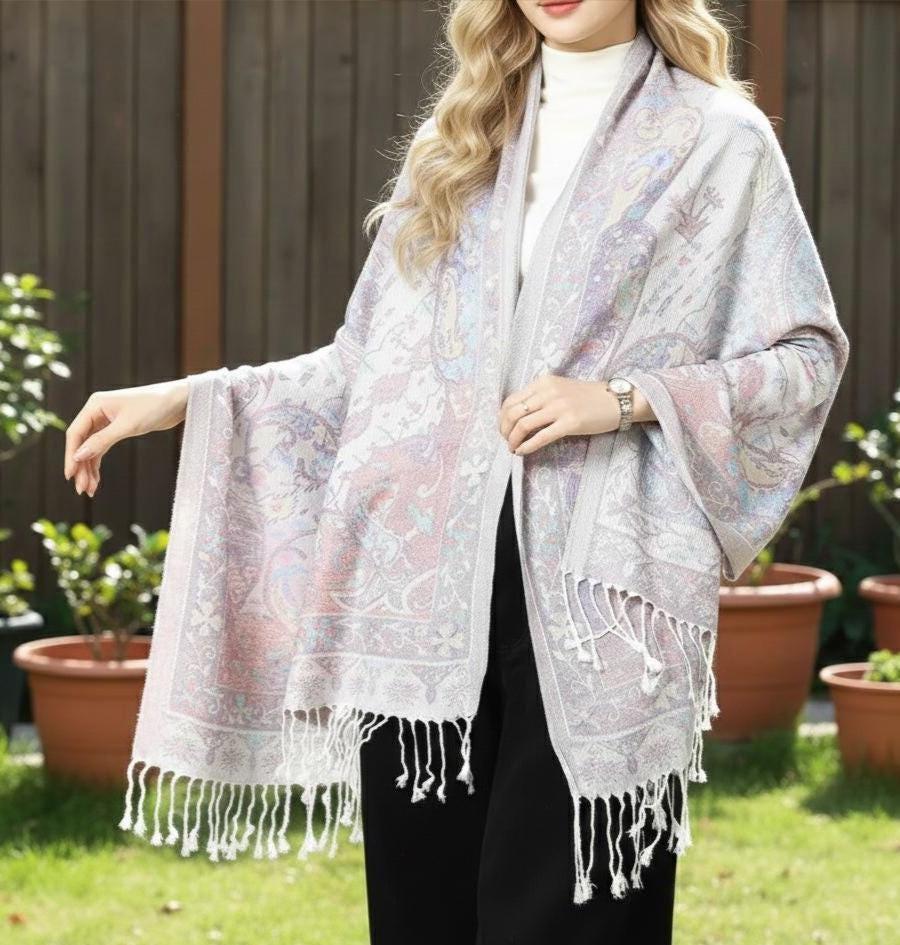Reversible Soft Pashmina Shawl & Scarf for Women, Jacquard Brocade, Shawl, Sarong or Head Wraps
