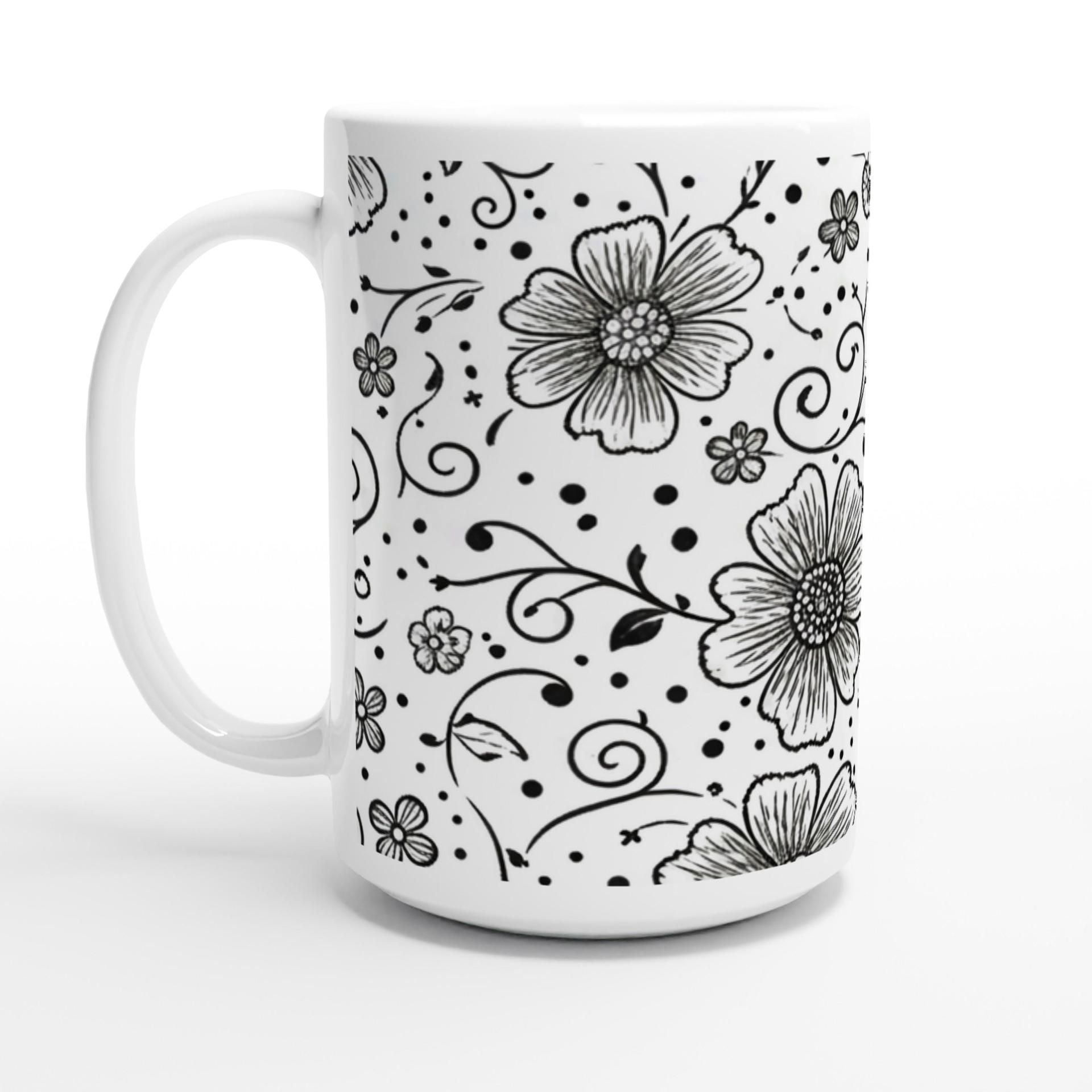 Set of Big Mugs, Floral Cup Set, Large 15 oz Matching Cups