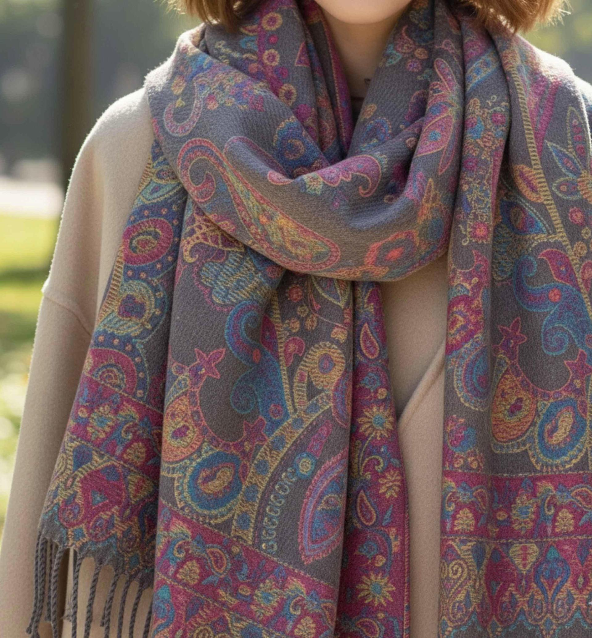 Reversible Soft Pashmina Shawl & Scarf for Women, Jacquard Brocade, Shawl, Sarong or Head Wraps