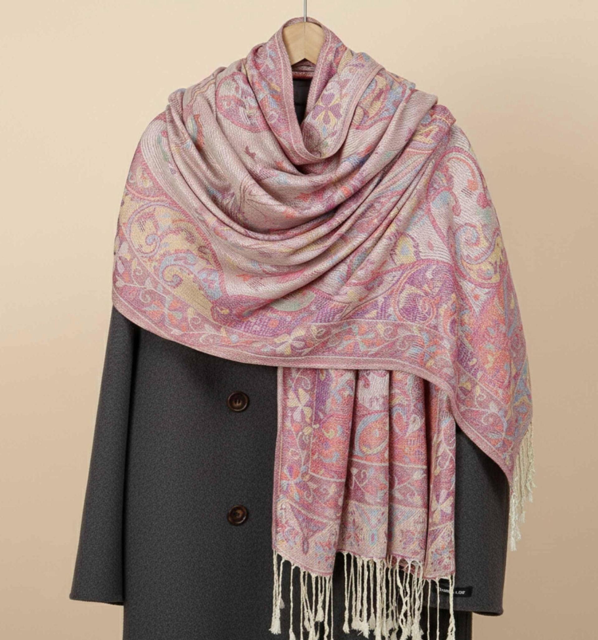 Reversible Soft Pashmina Shawl & Scarf for Women, Jacquard Brocade, Shawl, Sarong or Head Wraps