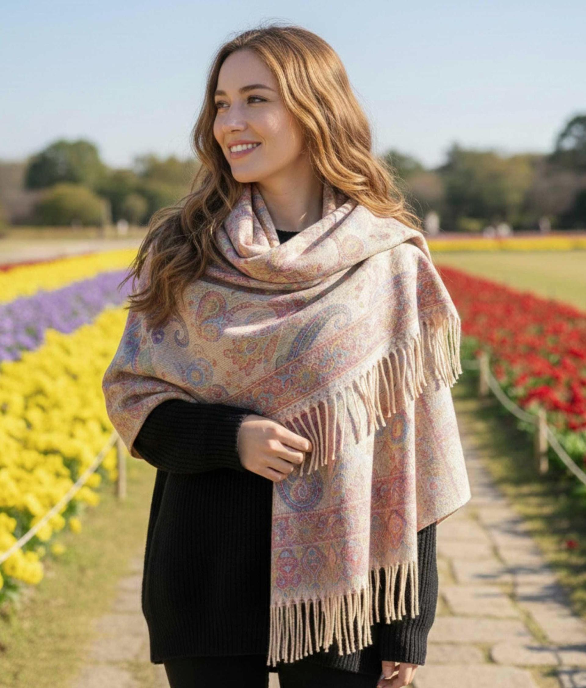 Reversible Soft Pashmina Shawl & Scarf for Women, Jacquard Brocade, Shawl, Sarong or Head Wraps
