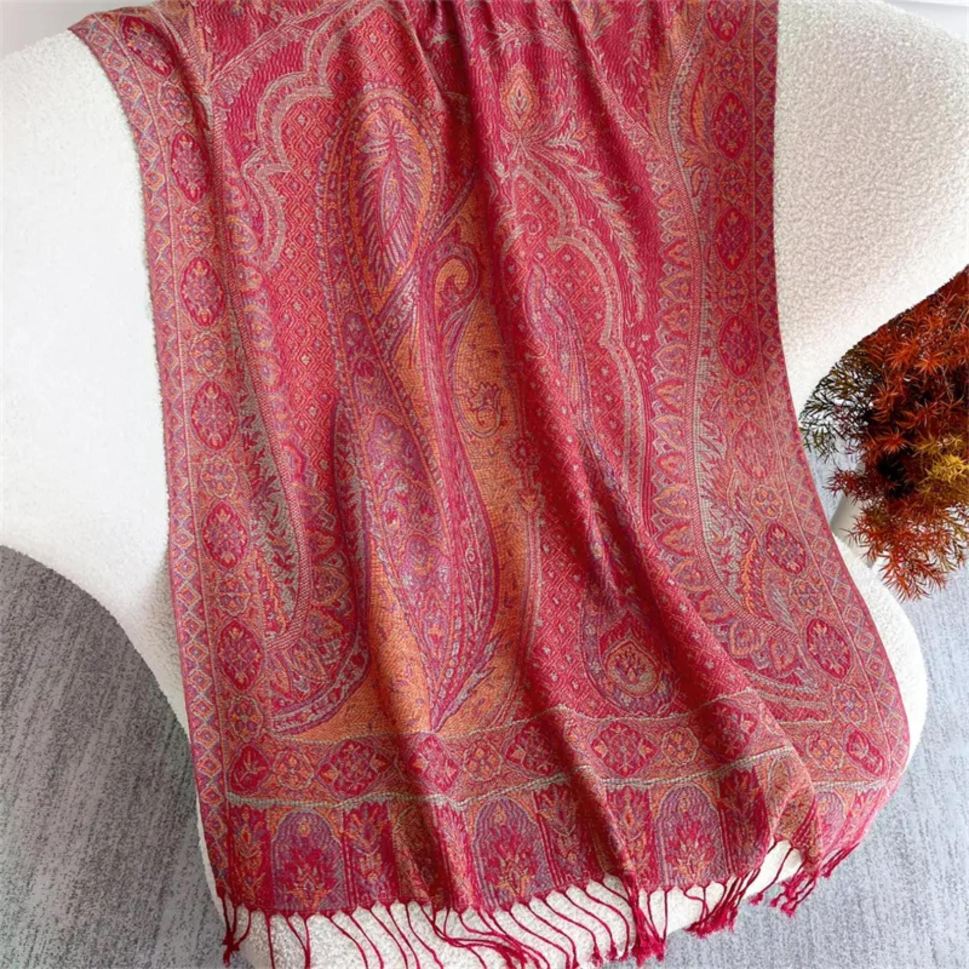 Reversible Soft Pashmina Shawl & Scarf for Women, Jacquard Brocade, Shawl, Sarong or Head Wraps