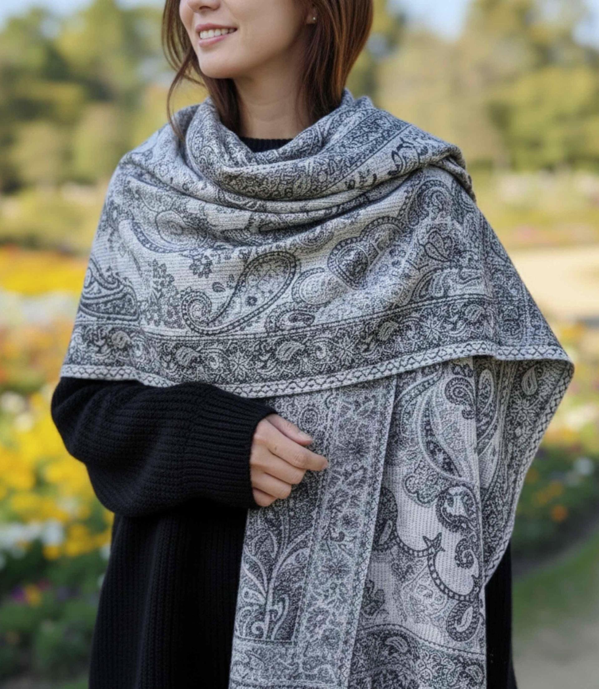 Soft Pashmina Shawl & Scarf for Women, Jacquard Brocade, Shawl, Sarong or Head Wraps