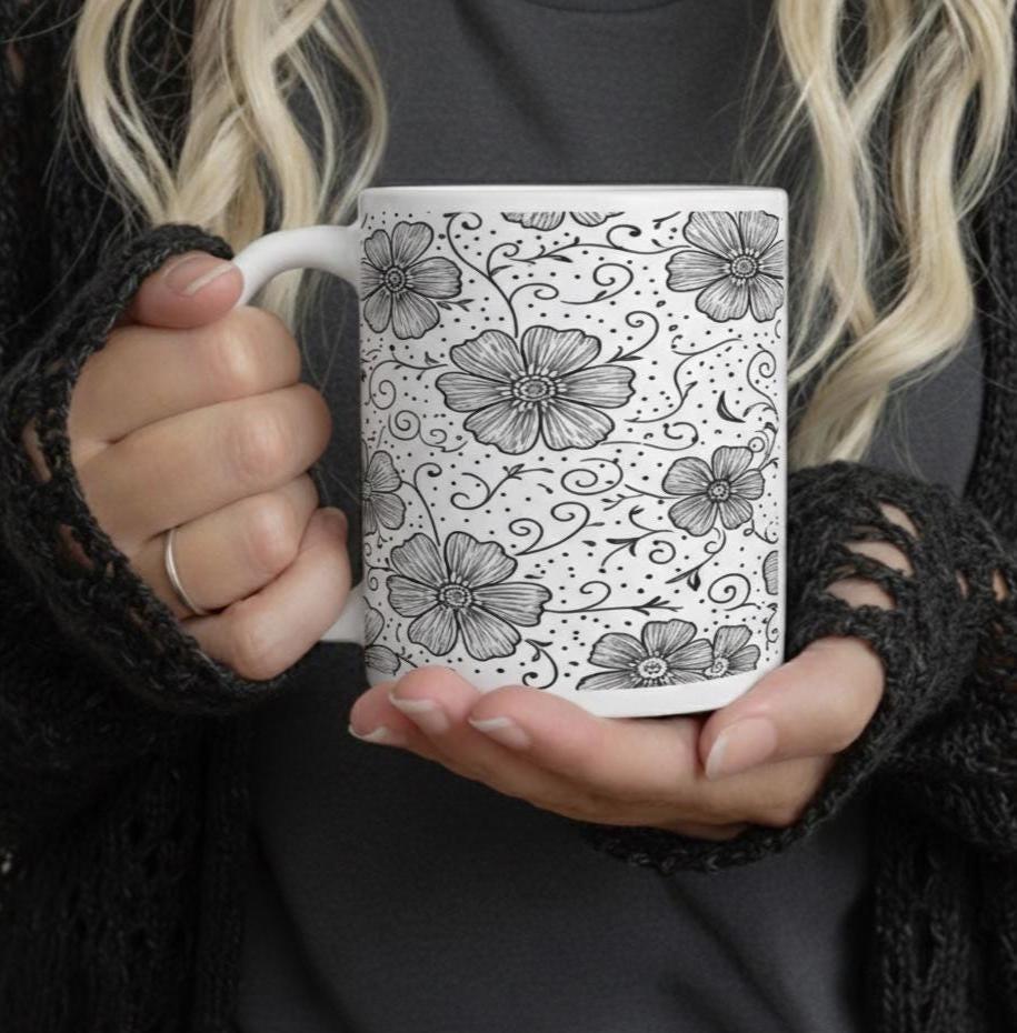 Floral Cups -  Large and Small Ceramic Mugs