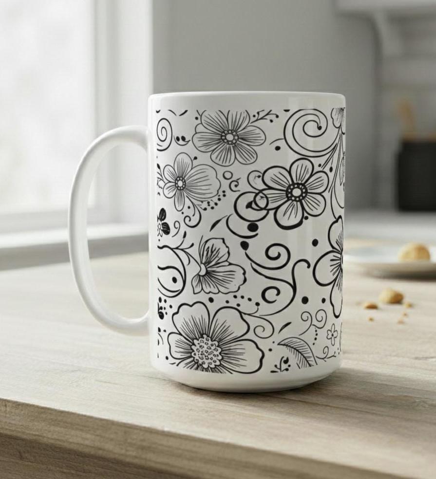 Floral Cups -  Large and Small Ceramic Mugs