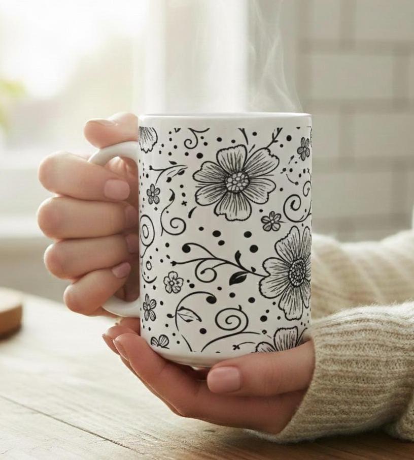 Floral Cups -  Large and Small Ceramic Mugs