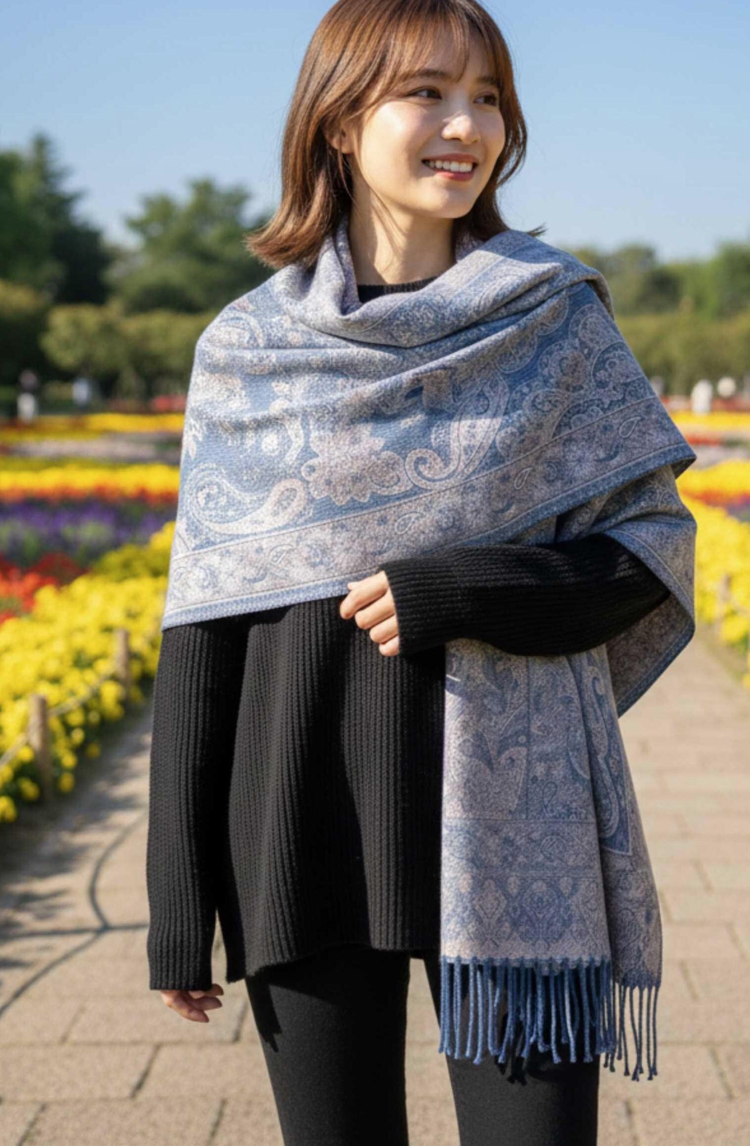 Reversible Soft Pashmina Shawl & Scarf for Women, Jacquard Brocade, Shawl, Sarong or Head Wraps