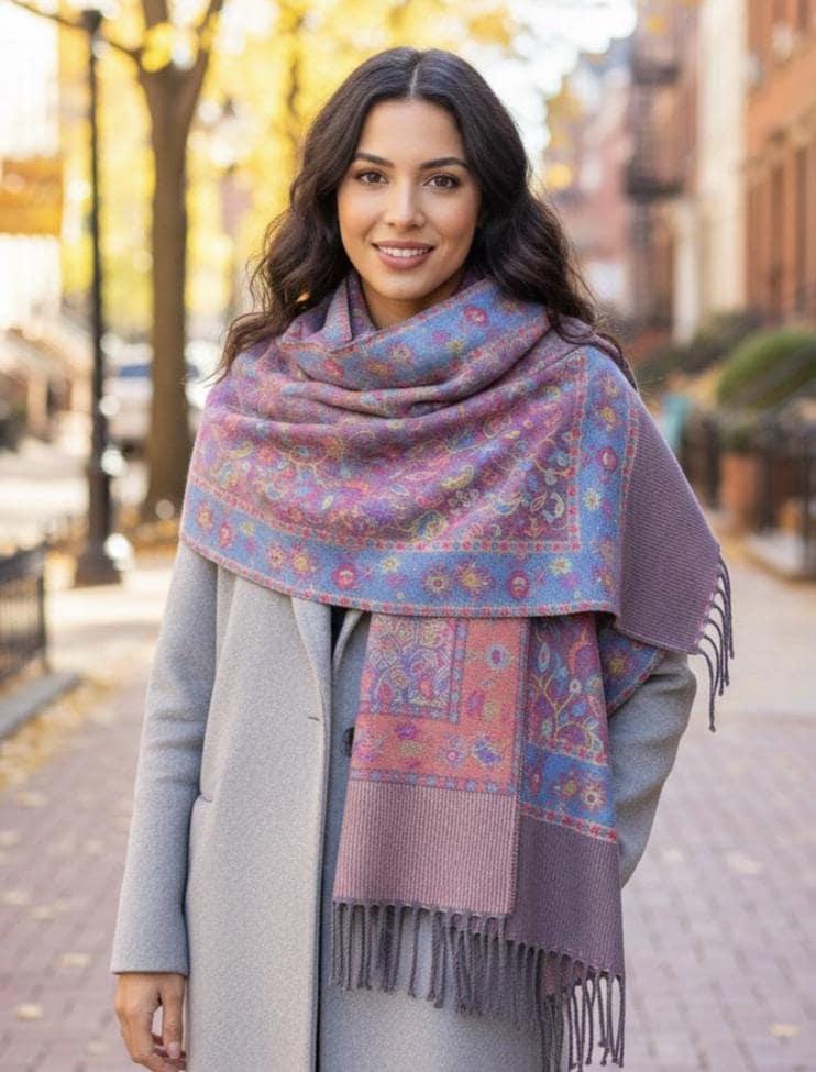 Reversible Soft Pashmina Shawl & Scarf for Women, Jacquard Brocade, Shawl, Sarong or Head Wraps