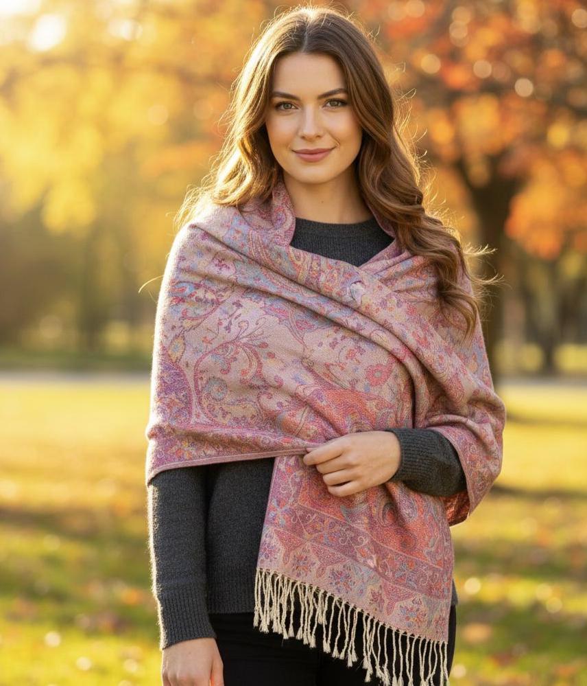 Reversible Soft Pashmina Shawl & Scarf for Women, Jacquard Brocade, Shawl, Sarong or Head Wraps