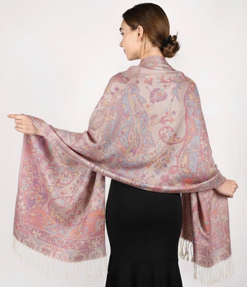 Reversible Soft Pashmina Shawl & Scarf for Women, Jacquard Brocade, Shawl, Sarong or Head Wraps