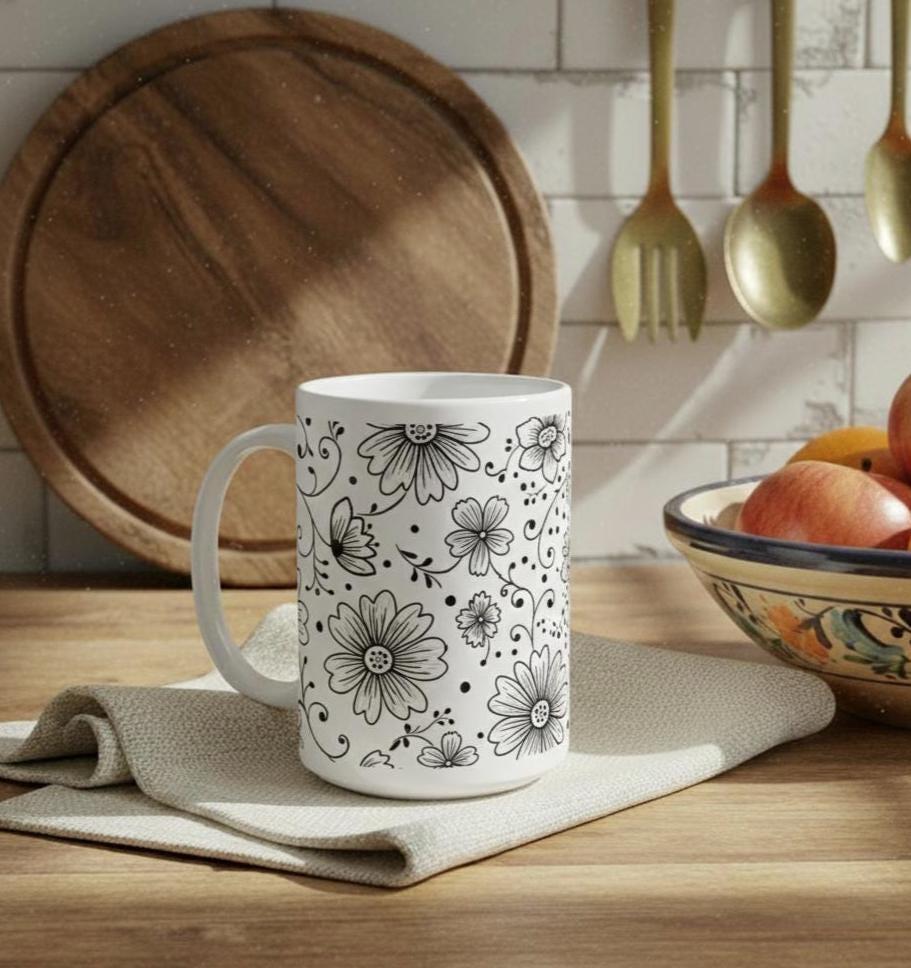 Floral Cups -  Large and Small Ceramic Mugs
