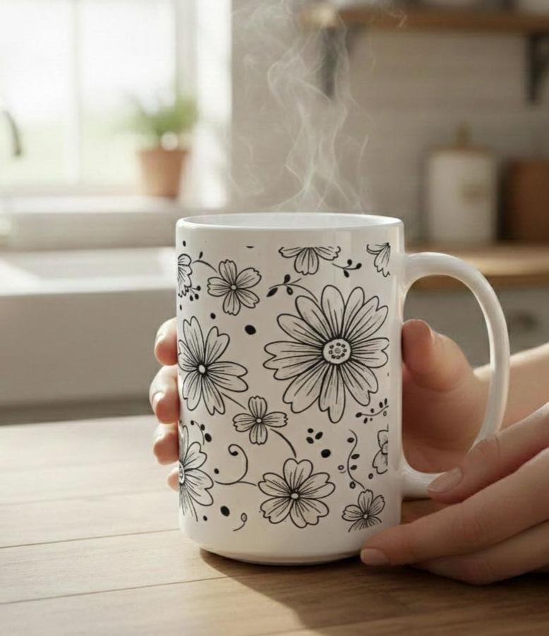 Floral Cups -  Large and Small Ceramic Mugs