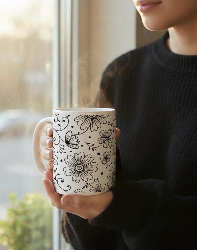 Floral Cups -  Large and Small Ceramic Mugs