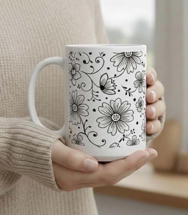 Floral Cups -  Large and Small Ceramic Mugs