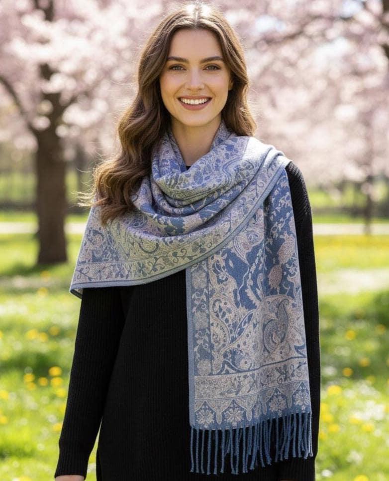 Reversible Soft Pashmina Shawl & Scarf for Women, Jacquard Brocade, Shawl, Sarong or Head Wraps