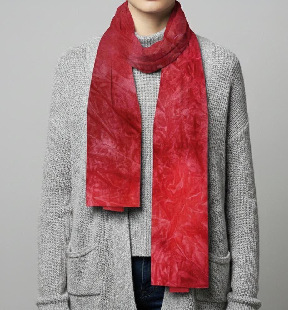 Tie Dye Velvet Scarf, Strawberry, Red and Pink Dyed Crushed Velvet