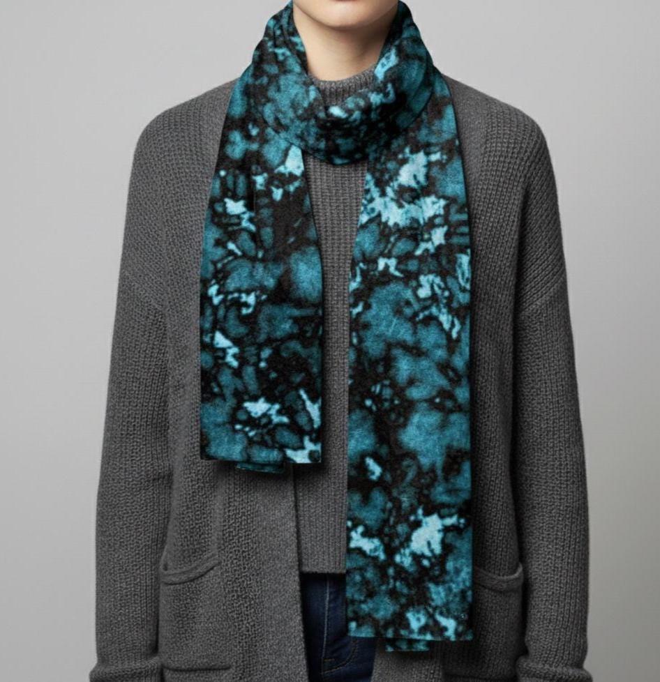 Velvet Scarf, Teal, Black and Green, Super Soft Long Scarf