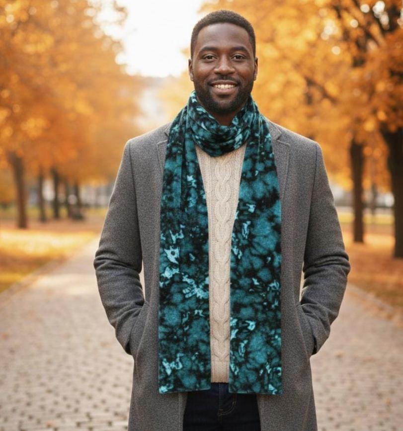 Velvet Scarf, Teal, Black and Green, Super Soft Long Scarf