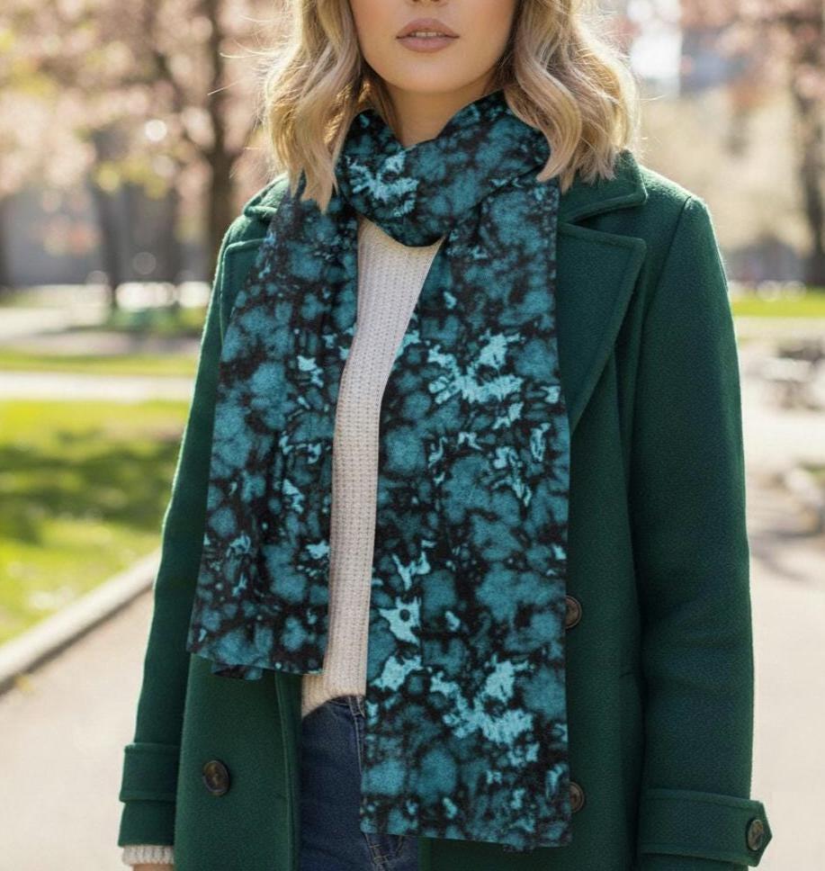 Velvet Scarf, Teal, Black and Green, Super Soft Long Scarf