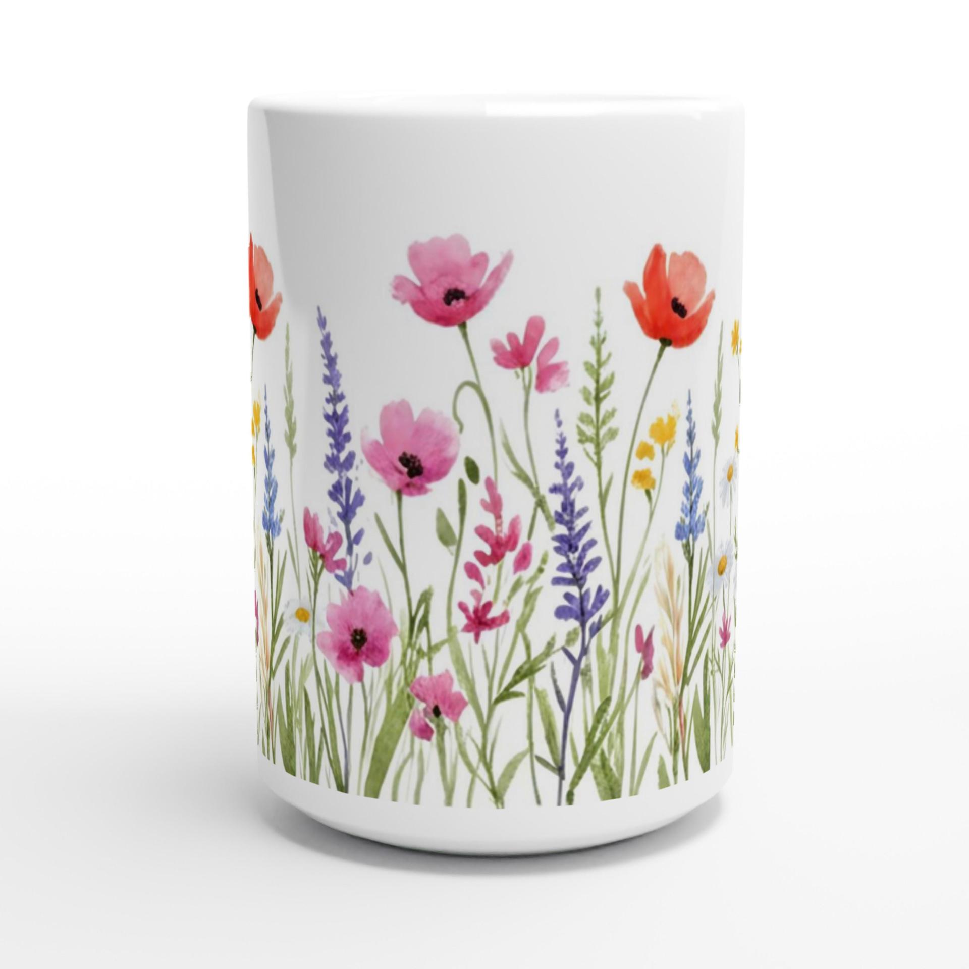 Set of Big Mugs, Floral Cup Set, 15 oz