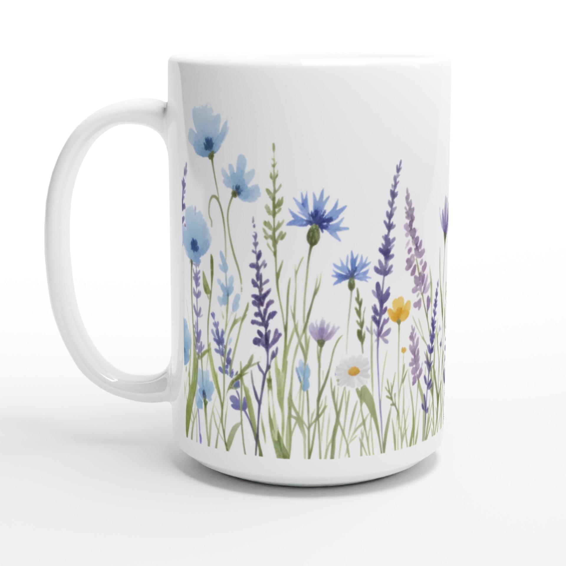 Set of Big Mugs, Floral Cup Set, 15 oz