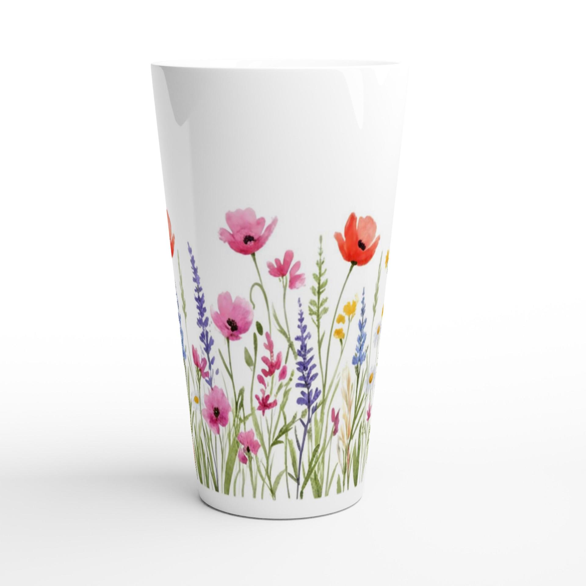 Set of Latte Mugs, Floral Cup Set, 17 oz